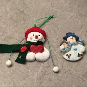 Cute ornament of snowman holding heart and sparkling snowman magnet